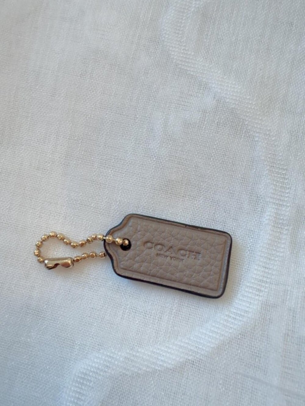 Coach Taupe Pebbled Leather Replacement Bag Hangtag with Gold Chain